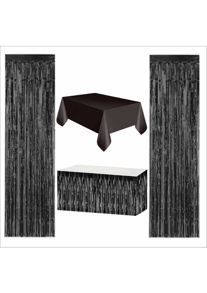 Siyah Masa Örtüsü, Siyah Masa Eteği, 2 Adet Siyah Arka Fon