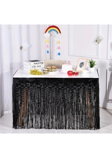 Siyah Masa Örtüsü, Siyah Masa Eteği, 2 Adet Siyah Arka Fon modelleri