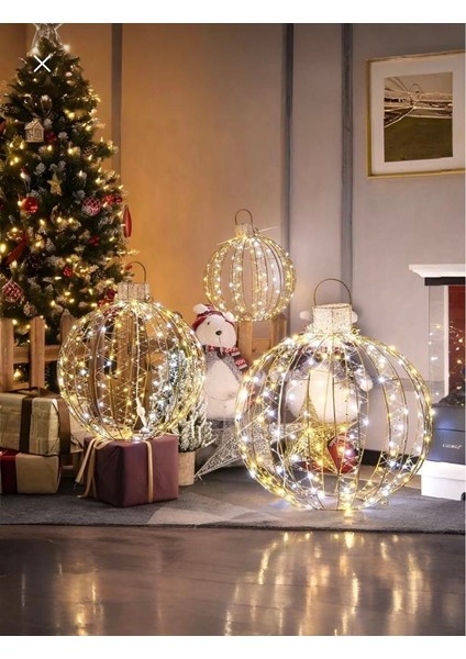 Yeni Yıl Yılbaşı LED Işıklı 3 Lü Set Dekor Top Süs