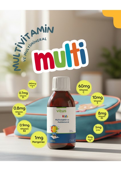 Vitus Multi Kids 12 Vitamin 7 Mineral Içeren Takviye Edici Gıda Şurup 150 ml
