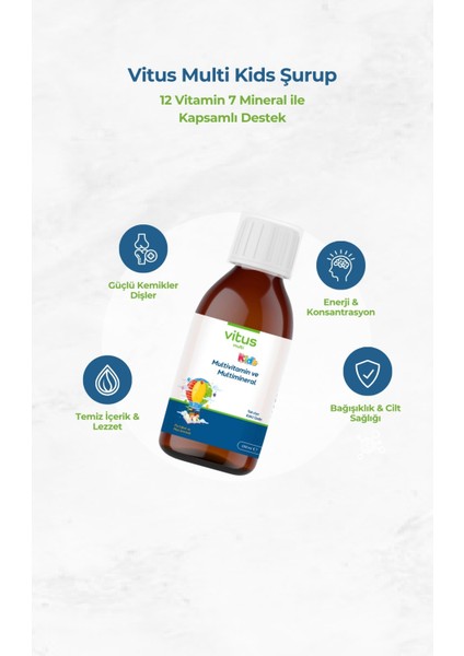 Vitus Multi Kids 12 Vitamin 7 Mineral Içeren Takviye Edici Gıda Şurup 150 ml indirimleri