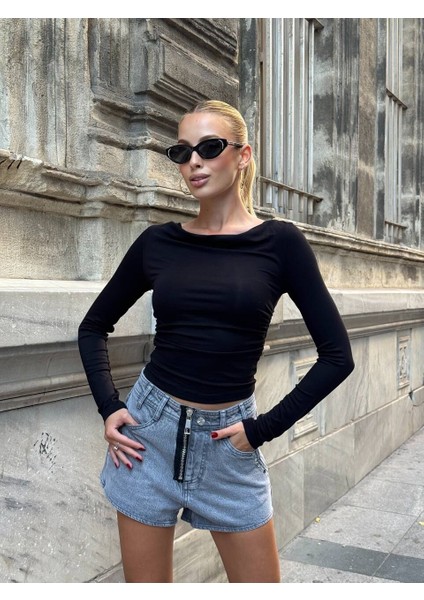 Kadın Üç Şekilde Giyilebilen Crop Bluz Si̇yah - S fiyatları