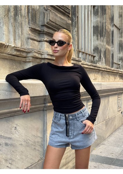 Kadın Üç Şekilde Giyilebilen Crop Bluz Si̇yah - S fırsatları