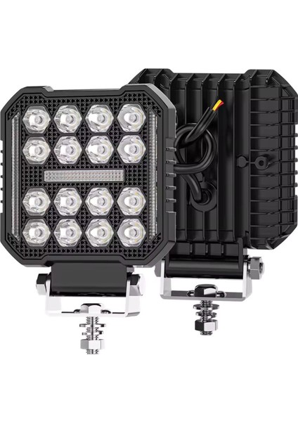 16 Ledli Piksel Model Off Road Sis Farı Beyaz-Turuncu 2 Mod Çakarlı Çalışma Lambası 12-24 Volt