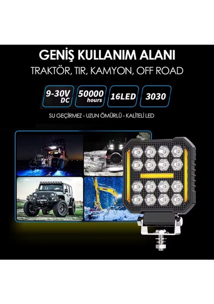 16 Ledli Piksel Model Off Road Sis Farı Beyaz-Turuncu 2 Mod Çakarlı Çalışma Lambası 12-24 Volt fiyatları