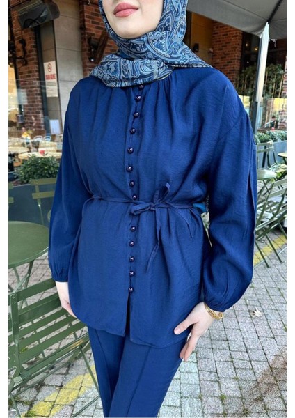 Kadın Birit Düğmeli Pantolon Takım M15807 - Lacivert modelleri