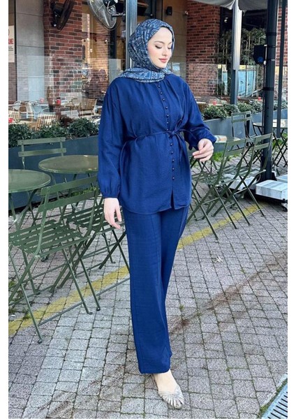 Kadın Birit Düğmeli Pantolon Takım M15807 - Lacivert fırsatları