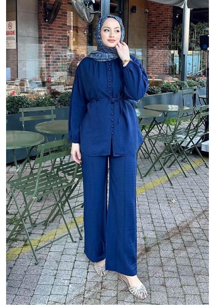 Kadın Birit Düğmeli Pantolon Takım M15807 - Lacivert indirimleri