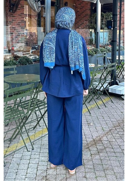 Kadın Birit Düğmeli Pantolon Takım M15807 - Lacivert