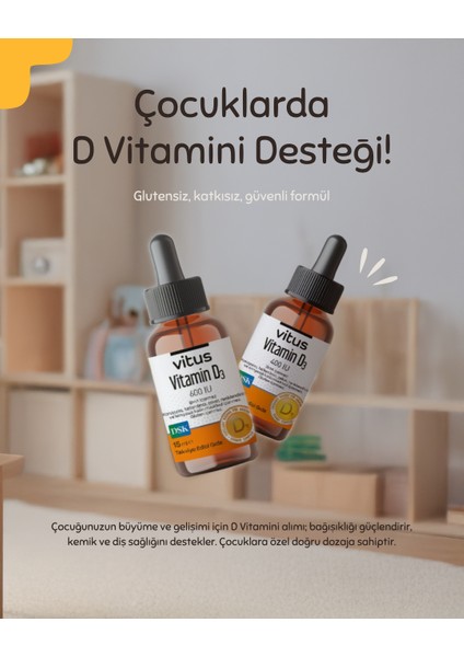 Vitus Vitamin D3 400 Iu Zeytinyağı Bazlı Damla Yenidoğan ve Bebekler Için 15 ml fırsatları