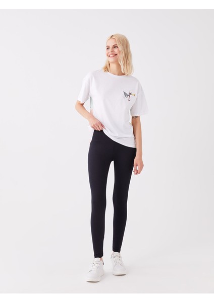 Yeni Sezon Kadın Beli Lastikli Düz Tayt