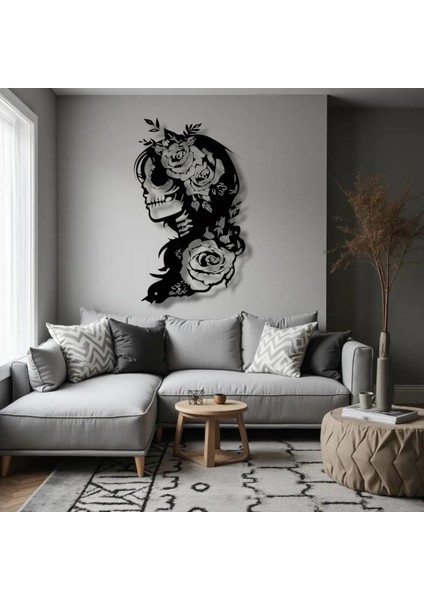 Çiçekli Kadın Kafatası Metal Duvar Dekoru – Gotik ve Sanatsal Tasarım fiyatları