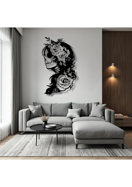 Çiçekli Kadın Kafatası Metal Duvar Dekoru – Gotik ve Sanatsal Tasarım modelleri