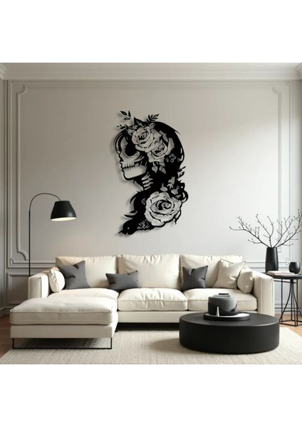 Çiçekli Kadın Kafatası Metal Duvar Dekoru – Gotik ve Sanatsal Tasarım indirimleri
