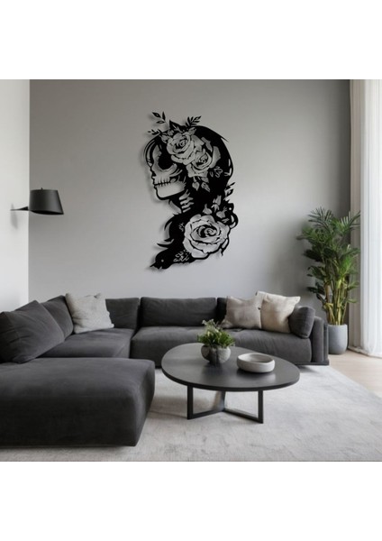 Çiçekli Kadın Kafatası Metal Duvar Dekoru – Gotik ve Sanatsal Tasarım