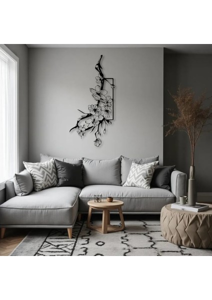 Metal Çiçek Dalı Duvar Dekoru – Modern Minimalist Metal Tablo Ev Ofis Salon Antre Aksesuarı