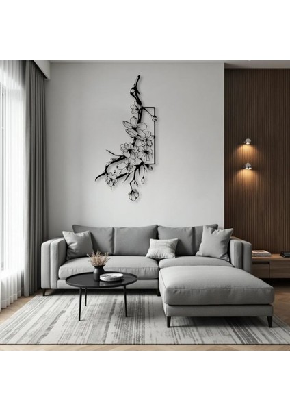 Metal Çiçek Dalı Duvar Dekoru – Modern Minimalist Metal Tablo Ev Ofis Salon Antre Aksesuarı