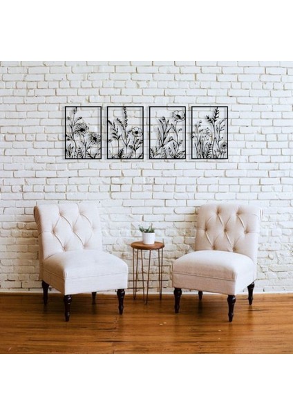 Doğal Çiçek Desenli 4 Parça Metal Duvar Dekoru – Modern Minimalist Sanat Seti fiyatları