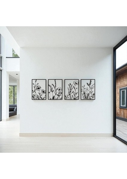 Doğal Çiçek Desenli 4 Parça Metal Duvar Dekoru – Modern Minimalist Sanat Seti fırsatları