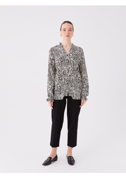 Yeni Sezon V Yaka Desenli Uzun Kollu Kadın Bluz modelleri