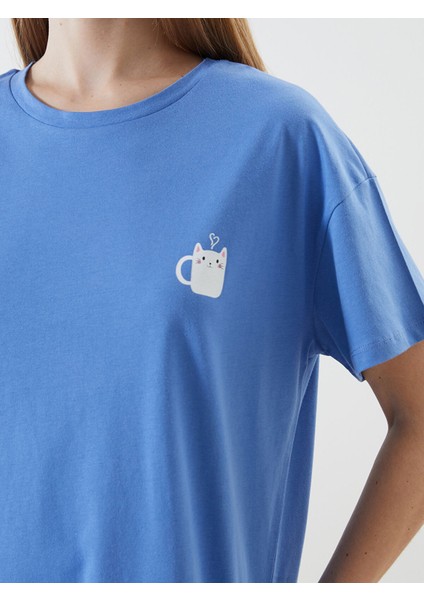 Yeni Sezon Bisiklet Yaka Baskılı Kadın Gecelik modelleri