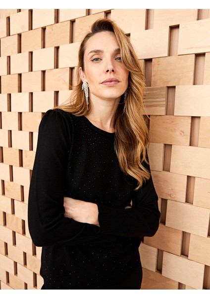 Yeni Sezon Bisiklet Yaka Baskılı Uzun Kollu Kadın Triko Kazak modelleri