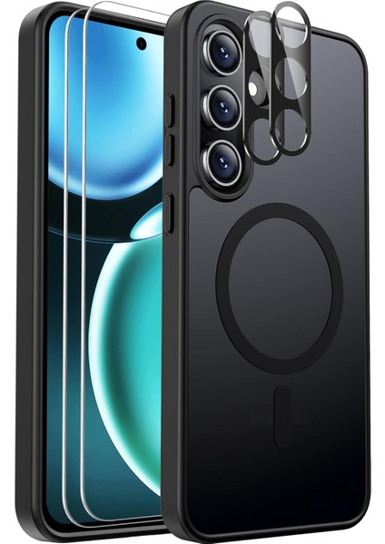 Samsung Galaxy S24 Uyumlu Kamera Lens+Ekran Koruyucu Magsafe Şarj Destekli Iz Tutmaz Mat Kapak