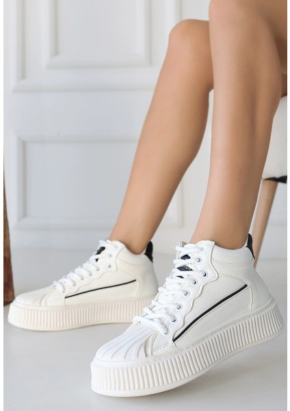 Lvsqvr Estim Beyaz Cilt Siyah Detaylı Bağcıklı Spor Ayakkabı (Numara: 40)