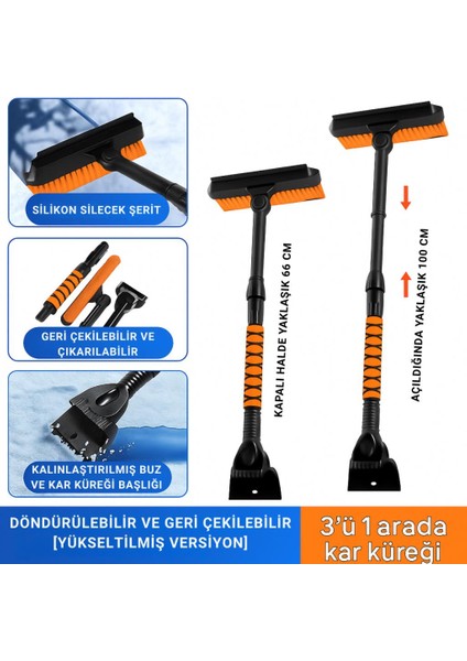 Teleskopic Profesyonel 2in1 Araç Kar Fırçası Oto Ön Cam Buz Kazıyıcı Araç Kar Fırçası ve Buz Kazıyıcı