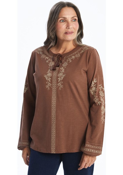 Yeni Sezon Bağlamalı Yaka Desenli Kadın Bluz