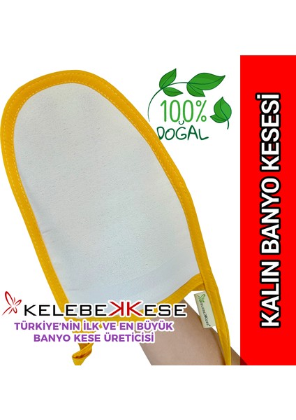 Kalın Banyo Kesesi, Hamam Kesesi, Duş Kesesi, Vücut Kesesi Sarı Kenar Biyeli