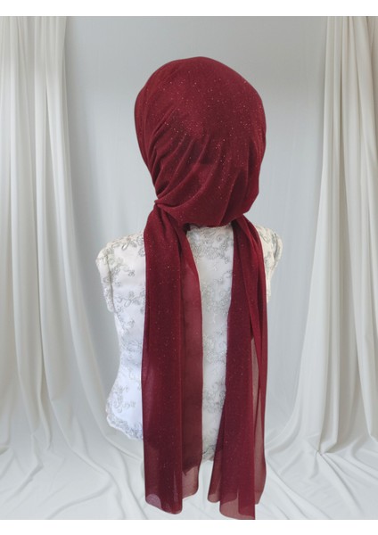 Bordo Simli Tektek Hazır Şal Hazır Türban Abiye Şal fiyatları