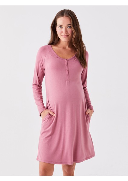 Yeni Sezon Bisiklet Yaka Düz Uzun Kollu Hamile Gecelik