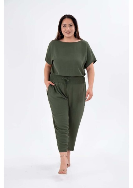 Kadın Büyük Beden Yeşil Tulum