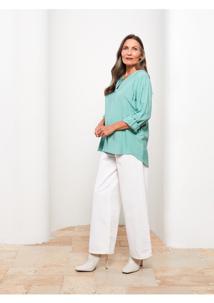 Yeni Sezon Kaçık Yaka Düz Uzun Kollu Gabardin Kadın Bluz fiyatları