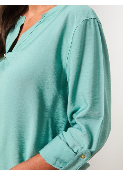 Yeni Sezon Kaçık Yaka Düz Uzun Kollu Gabardin Kadın Bluz fırsatları