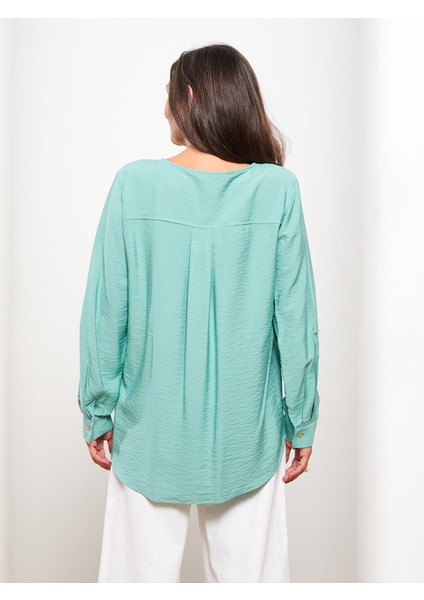 Yeni Sezon Kaçık Yaka Düz Uzun Kollu Gabardin Kadın Bluz indirimleri