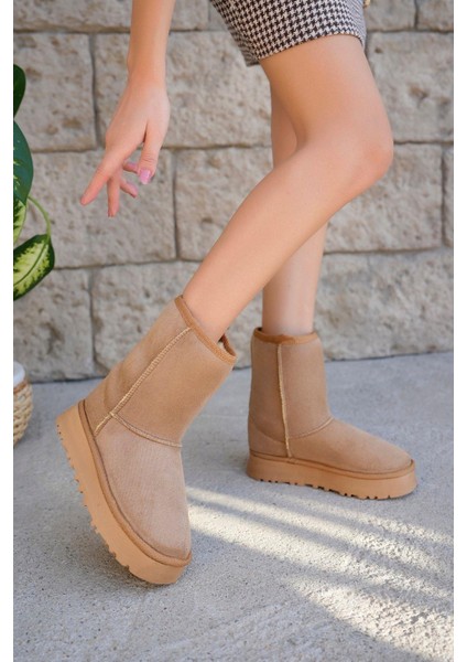 Kadın Lüx Süet Içi Kürklü Kışlık Kalın Taban Konforlu Bot modelleri