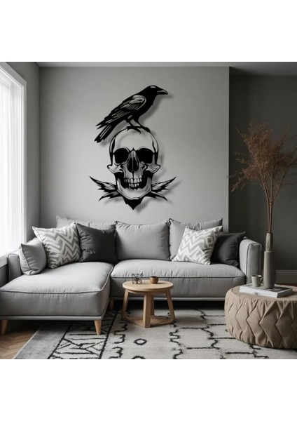 Karga ve Kafatası Temalı Metal Duvar Dekoru – Gotik ve Sanatsal Tasarım fiyatları