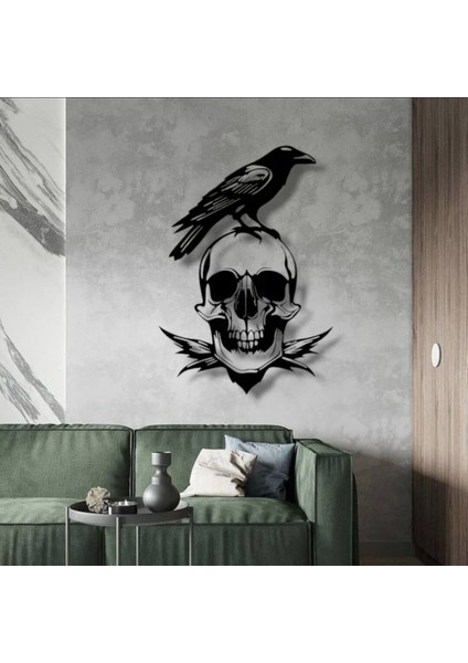 Karga ve Kafatası Temalı Metal Duvar Dekoru – Gotik ve Sanatsal Tasarım fırsatları