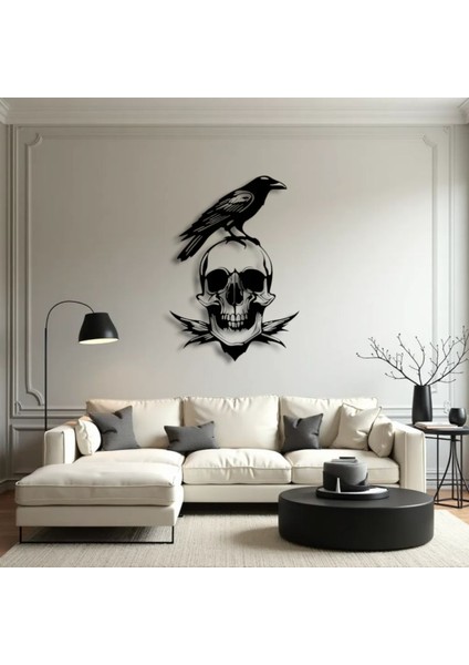 Karga ve Kafatası Temalı Metal Duvar Dekoru – Gotik ve Sanatsal Tasarım indirimleri