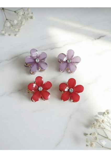 Çiçek Şeklinde Metal Toka, Metal Klipsli Renkli Çiçek Toka (4 Adet) fiyatları