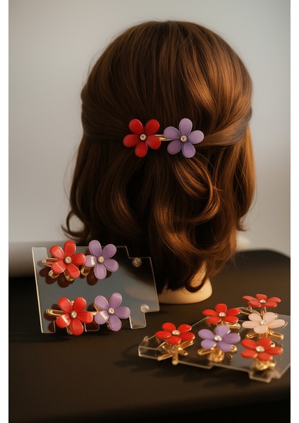 Çiçek Şeklinde Metal Toka, Metal Klipsli Renkli Çiçek Toka (4 Adet) modelleri