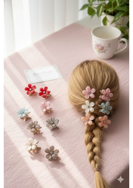 Çiçek Şeklinde Metal Toka, Metal Klipsli Renkli Çiçek Toka (4 Adet) fırsatları