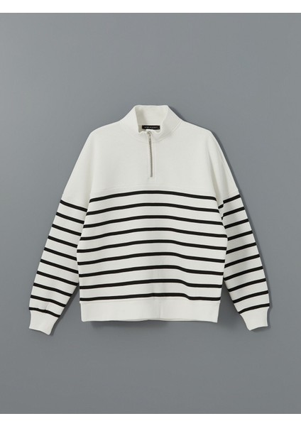 Yeni Sezon Dik Yaka Çizgili Kadın Sweatshirt Tunik indirimleri