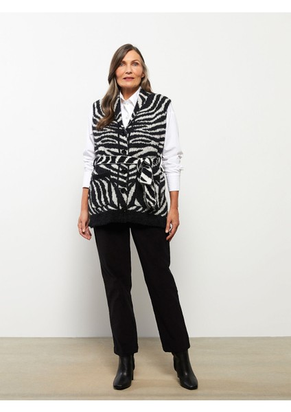 Yeni Sezon Şal Yaka Desenli Kadın Triko Yelek fiyatları