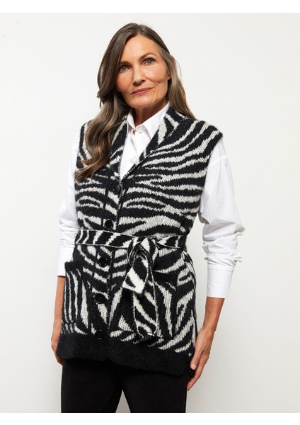 Yeni Sezon Şal Yaka Desenli Kadın Triko Yelek modelleri