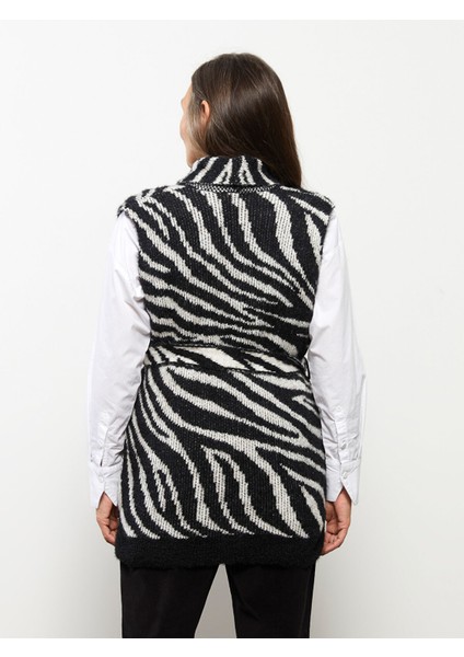 Yeni Sezon Şal Yaka Desenli Kadın Triko Yelek indirimleri