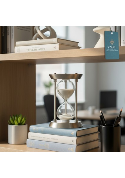 Roma Sütunu Tasarımlı Dekoratif Kum Saati – 30 Dk Zaman Ölçer Metal Gövde (22X15 Cm) Gümüş
