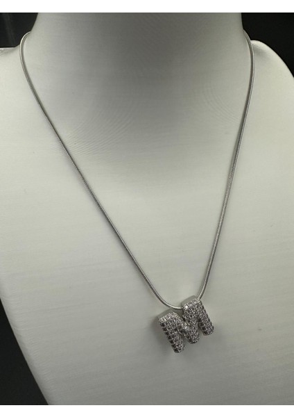 Gümüş Renk Taşlı M Harfi Kolye fiyatları